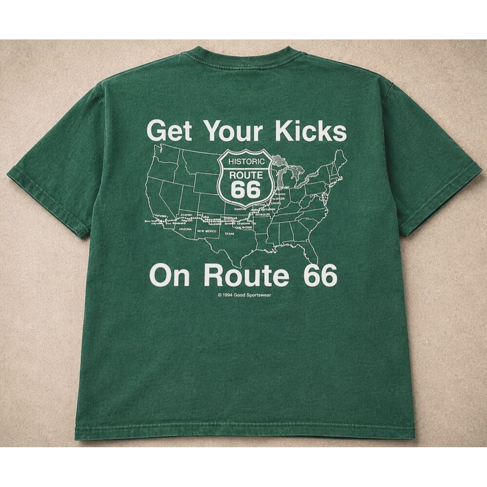 1994 Route 66 Vintage USA Made Single Stitch Get Your Kicks Green Shirt Men Larg